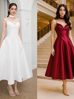 เดรสแฟชั่น เดรสเสื้อสายเดี่ยว ดีเทลหน้าอกโค้ง ซ้อน2เลเยอร์ กระโปรงบานทรงวงกลม