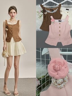 เสื้อแฟชั่น Luxe Lace Detail Button Vest