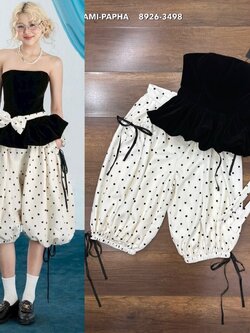 ชุดเซทแฟชั่น เสื้อเกาะอกดีไซน์เก๋ เนื้อผ้ากำมะหยี่สีดำอย่างดี อกมีฟองน้ำจัดให้ทรงสวย