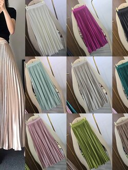 กระโปรงแฟชั่น กระโปรงยาวกรอมเท้า อัดพลีทจีบคม ตัดเย็บประณีต ทำจากผ้าเคปซาติน