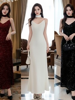 เดรสแฟชั่น เดรสเสื้อสายเดี่ยว กระโปรงยาวทางเอ