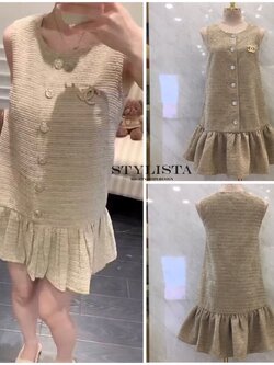 เดรสแฟชั่น เดรสผ้าทวีตสไตล์หรูหรา ติดกระดุมคริสตัล คลาสสิค