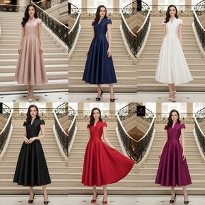 เดรสแฟชั่น เดรสเสื้อคอตั้ง แขนสั้น กระโปรงบาน