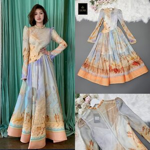 เดรสแฟชั่น เดรสเสื้อคอกลมแขนยาว ดีเทลปักด้วยเปลือกหอยที่คอเสื้อและปลายแขน