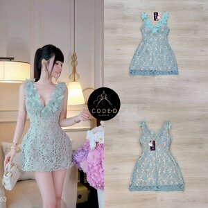 เดรสแฟชั่น มินิเดรสสีเขียวมินต์ ดีเทลผ้าลูกไม้ทั้งชุด มีซัปในสีครีมมาอย่างดี