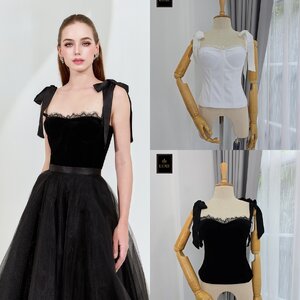 เสื้อแฟชั่น เสื้อสายเดี่ยวสไตล์คอร์เซ็ตบรา ผ้ากำมะหยี่เนื้อนุ่มยืดหยุ่น มีโครงทั้งเก็บและดันทรงสวย