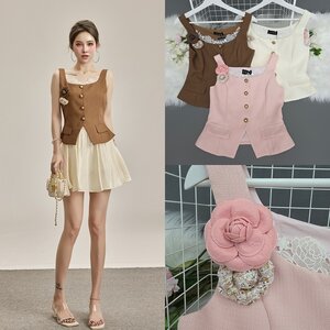 เสื้อแฟชั่น Luxe Lace Detail Button Vest