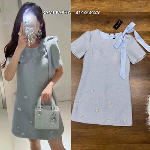 เดรสแฟชั่น เดรสดีไซน์เก๋ ชายกระโปรงด้านหน้า แต่งดอกไม้คริสตัลสวยหรูโดดเด่น