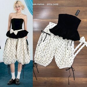 ชุดเซทแฟชั่น เสื้อเกาะอกดีไซน์เก๋ เนื้อผ้ากำมะหยี่สีดำอย่างดี อกมีฟองน้ำจัดให้ทรงสวย