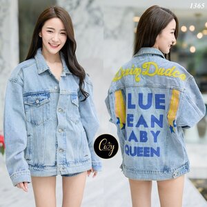 เสื้อแฟชั่น เสื้อยีนส์ฟอกแขนยาวทรง Oversize กระดุมปั๊มปลายแขน อกผ่าหน้าติดกระดุมปั๊ม 6 เม็ด