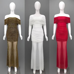 เดรสแฟชั่น แม็กซี่เดรสเปิดไหล่ กระโปรงยาว