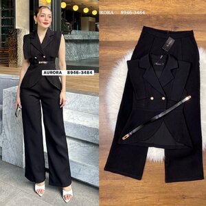 ชุดเซทแฟชั่น เซตสีดำ เสื้อดีไซน์เก๋ กระดุมหน้าสีทอง สวยหรูโดดเด่น ซับในอย่างดีทั้งตัว