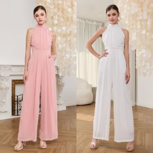 จั๊มสูทแฟชั่น จั๊มสูทเสื้อคอตั้งแขนกุด กางเกงทรงขากระบอกกว้าง