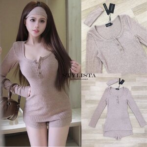 ชุดเซทแฟชั่น เซตเสื้อแขนยาว+กางเกงขาสั้นผ้าริบ สีนู้ดคาราเมลสุดละมุน