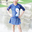 ฮ '' ( For Kids สำหรับเด็กอายุ 5-14 ปี ) Swimsuit for Girls ชุดว่ายน้ำ เด็กผู้หญิง Disney Frozen ชุดว่ายน้ำบอดี้สูท เสื้อแขนสั้น กระโปรงกางเกงขาสั้น สีกรม ลาย เจ้าหญิง อันนา เจ้าหญิงเอลซ่า มาพร้อมหมวกว่ายน้ำและถุงผ้า สุดน่ารัก ใส่สบาย