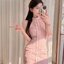 เดรสคล้องคอผ้าทวิสสีชมพูตัวสั้น ดีเท็ลรุ่นนี้ใส่สวย