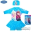 ฮ ( For Kids สำหรับเด็กอายุ 6เดือน-14 ปี ) Swimsuit for Girls ชุดว่ายน้ำ เด็กผู้หญิง Disney Frozen ชุดว่ายน้ำบอดี้สูท เสื้อแขนยาว กระโปรงกางเกงขาสั้น สีฟ้า ลาย เจ้าหญิง อันนา เจ้าหญิงเอลซ่า มาพร้อมหมวกว่ายน้ำและถุงผ้า สุดน่ารัก ใส่สบาย ชุดว่ายน้ำเด็กผู้หญ
