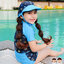 ฮ "( For Kids ) Swimsuit for Girls ชุดว่ายน้ำ Disney Frozen Elsa & Anna สีฟ้่า เสื้อแขนสั้น กางเกงขาสั้น ลายเจ้าหญิงอันนา เจ้าหญิงเอลซ่า พร้อมหมวกว่ายน้ำและหมวกเดินชายหาด เจ้าหญิงดิสนีย์ ของแท้