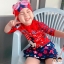 "( For Kids ) Swimsuit for Girls ชุดว่ายน้ำ เด็กผู้หญิง Disney Minnie Mouse บอดี้สูทเสื้อแขนยาว กระโปรงกางเกง มาพร้อมหมวกว่ายน้ำและถุงผ้า สุดน่ารัก ใส่สบาย ดิสนีย์แท้ ลิขสิทธิ์แท้