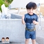 ( For Kids ) Swimsuit for Boy ชุดว่ายน้ำ เด็กผู้ชาย Bat man มาพร้อมกับเสื้อแขนสั้นสกรีนโลโก้ แบทแมน กางเกงขาสั้น มาพร้อมหมวกว่ายน้ำและถุงผ้า สุดเท่ห์ ใส่สบาย ลิขสิทธิ์แท้