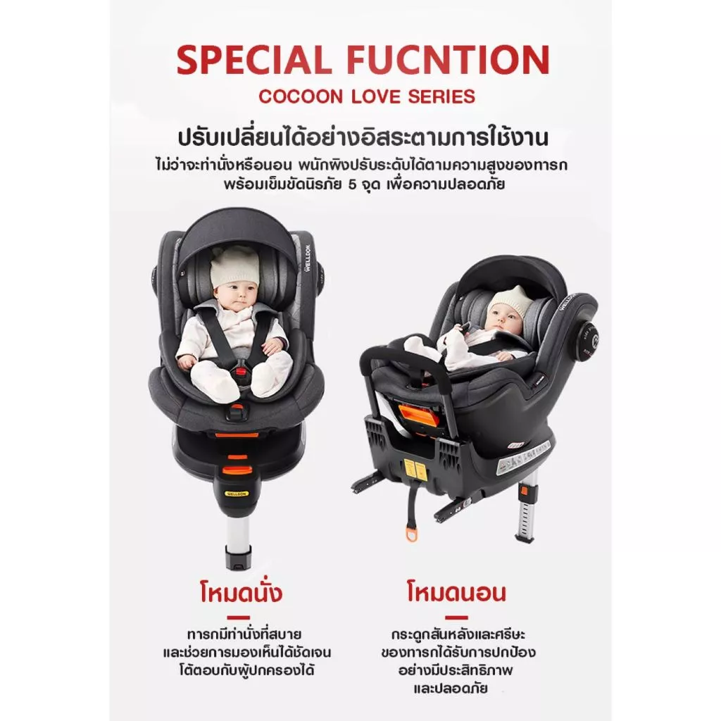 คาร์ซีท Welldon รุ่น Cocoon Love (แรกเกิด - 4 ปี)